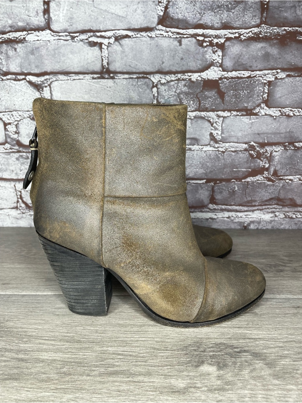 Rag & Bone Metal Taupe Leather Heeled Booties Zipper Boots Women Sz 39EU/8.5M US